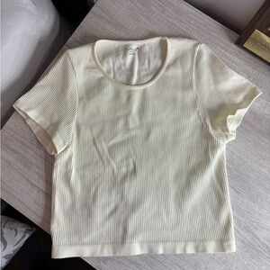 Urban Outfitters Cream Ribbed Short Sleeve Tee